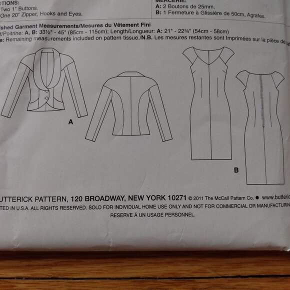Cap Sleeve Dress and Jacket Suit Sewing Pattern Fitted Size 6-20 UNCUT 5664 - Picture 6 of 9